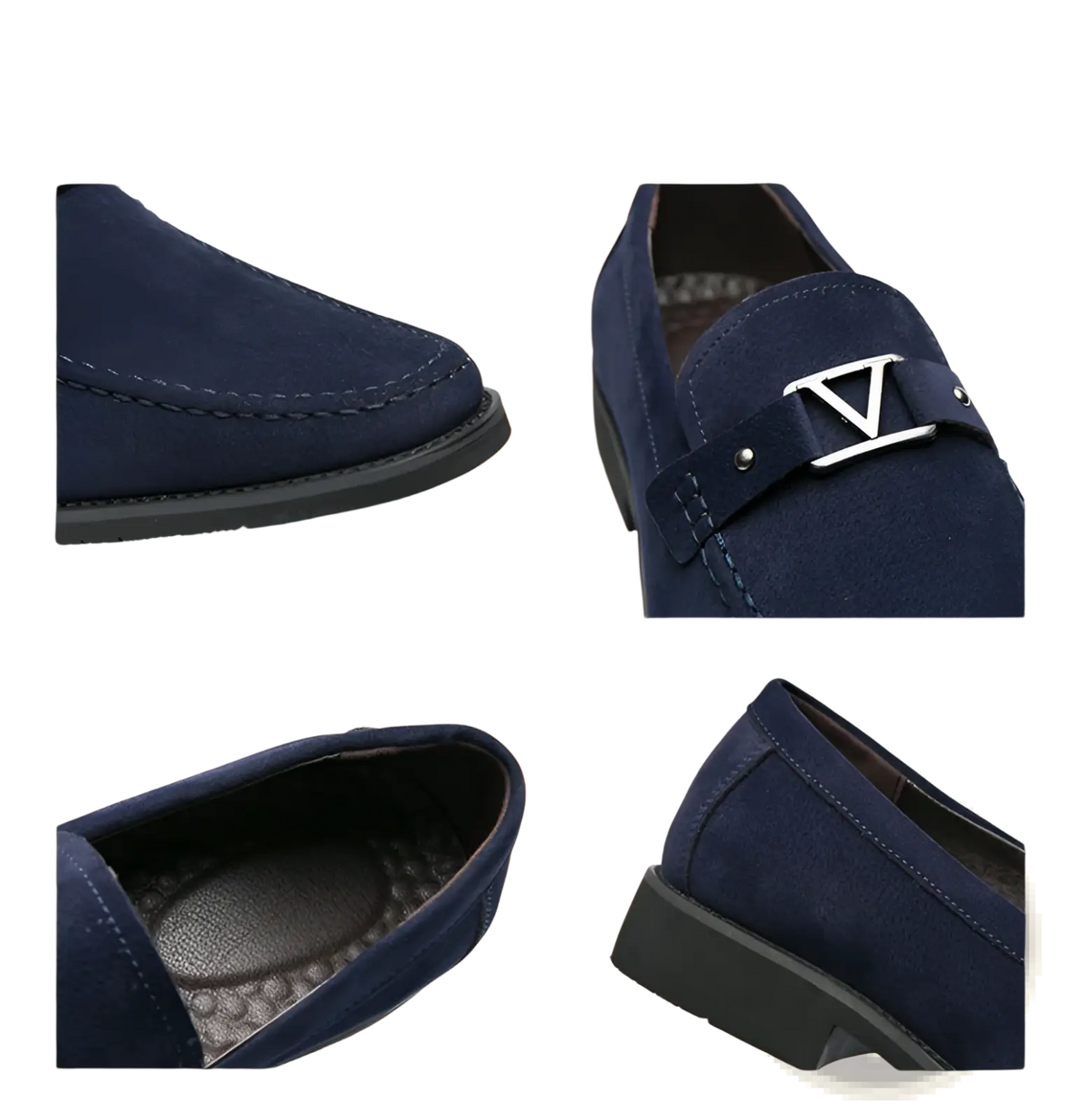 Navy Blue Suede Buckle Loafers with Non Slip Rubber Soles