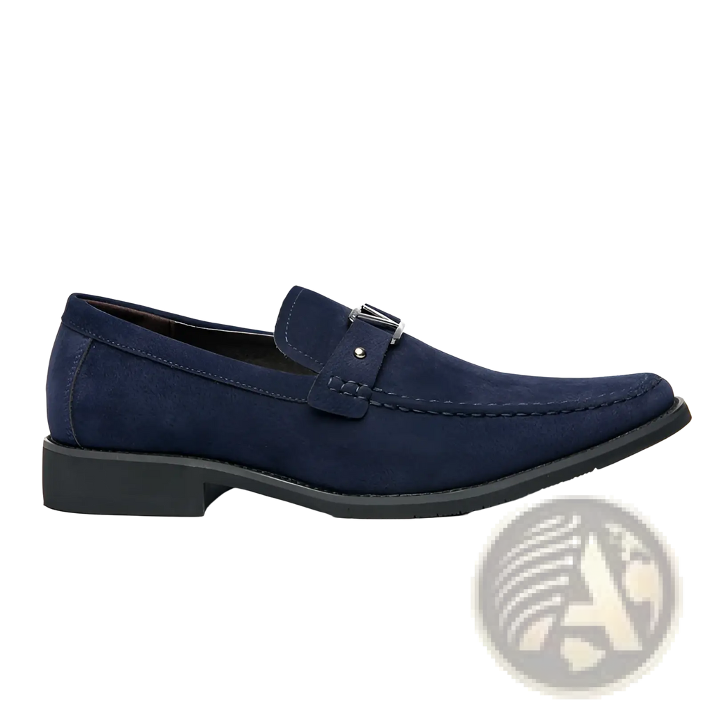 Navy Blue Suede Buckle Loafers with Non Slip Rubber Soles