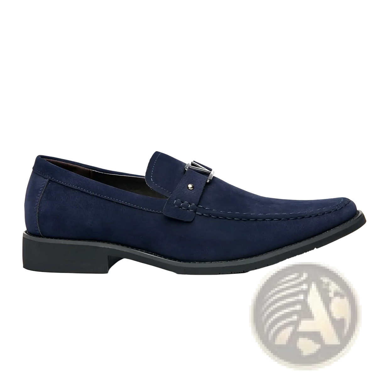 Navy Blue Suede Buckle Loafers with Non Slip Rubber Soles
