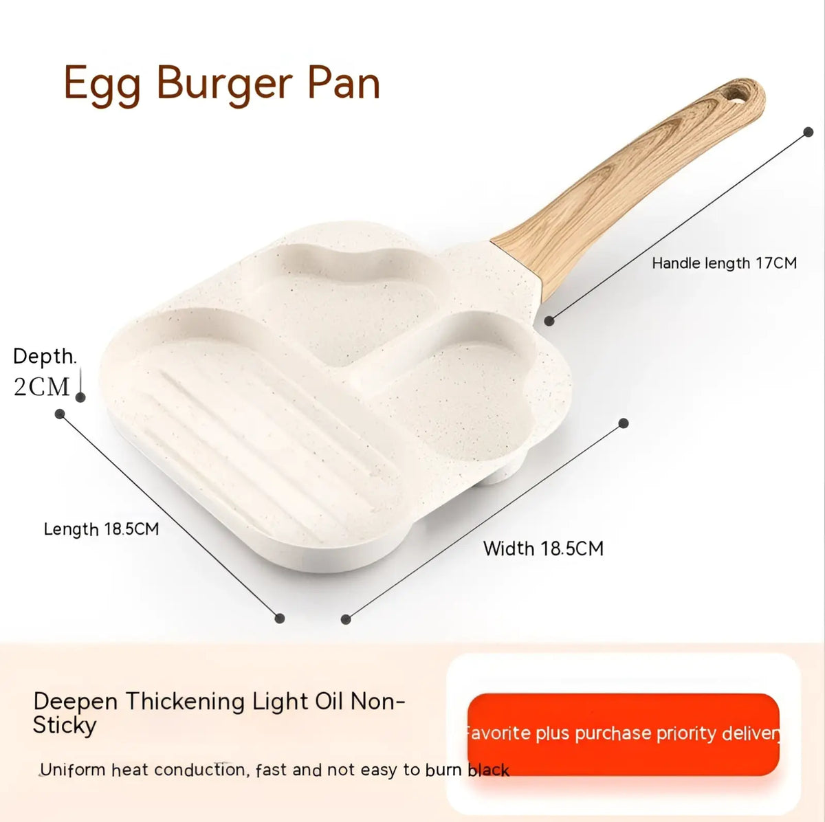 Nonstick Four Hole Egg Frying Pan with Wood Handle