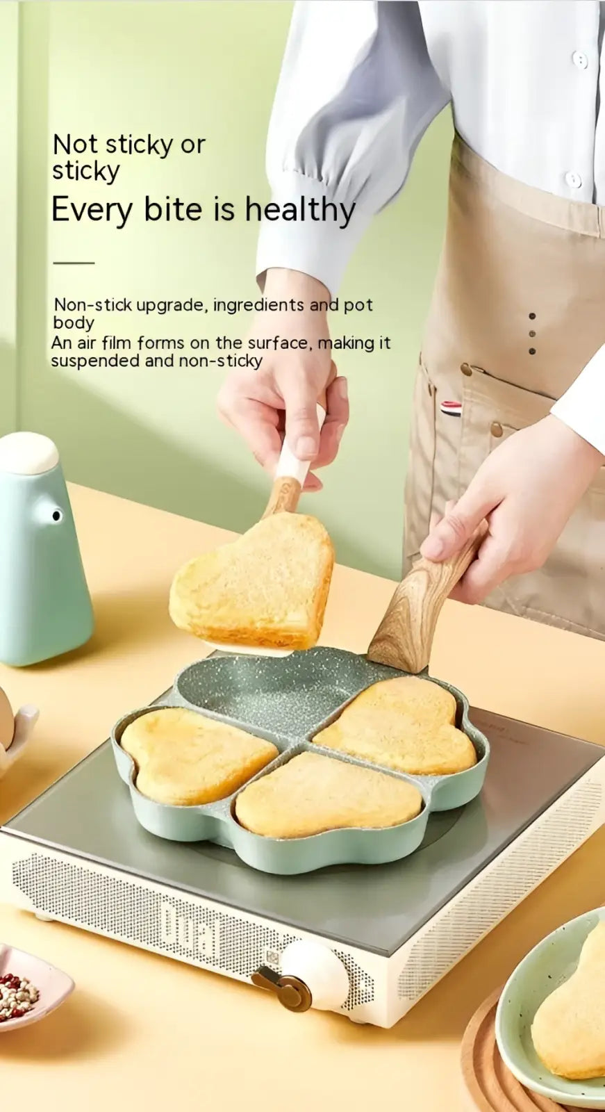 Nonstick Four Hole Egg Frying Pan with Wood Handle
