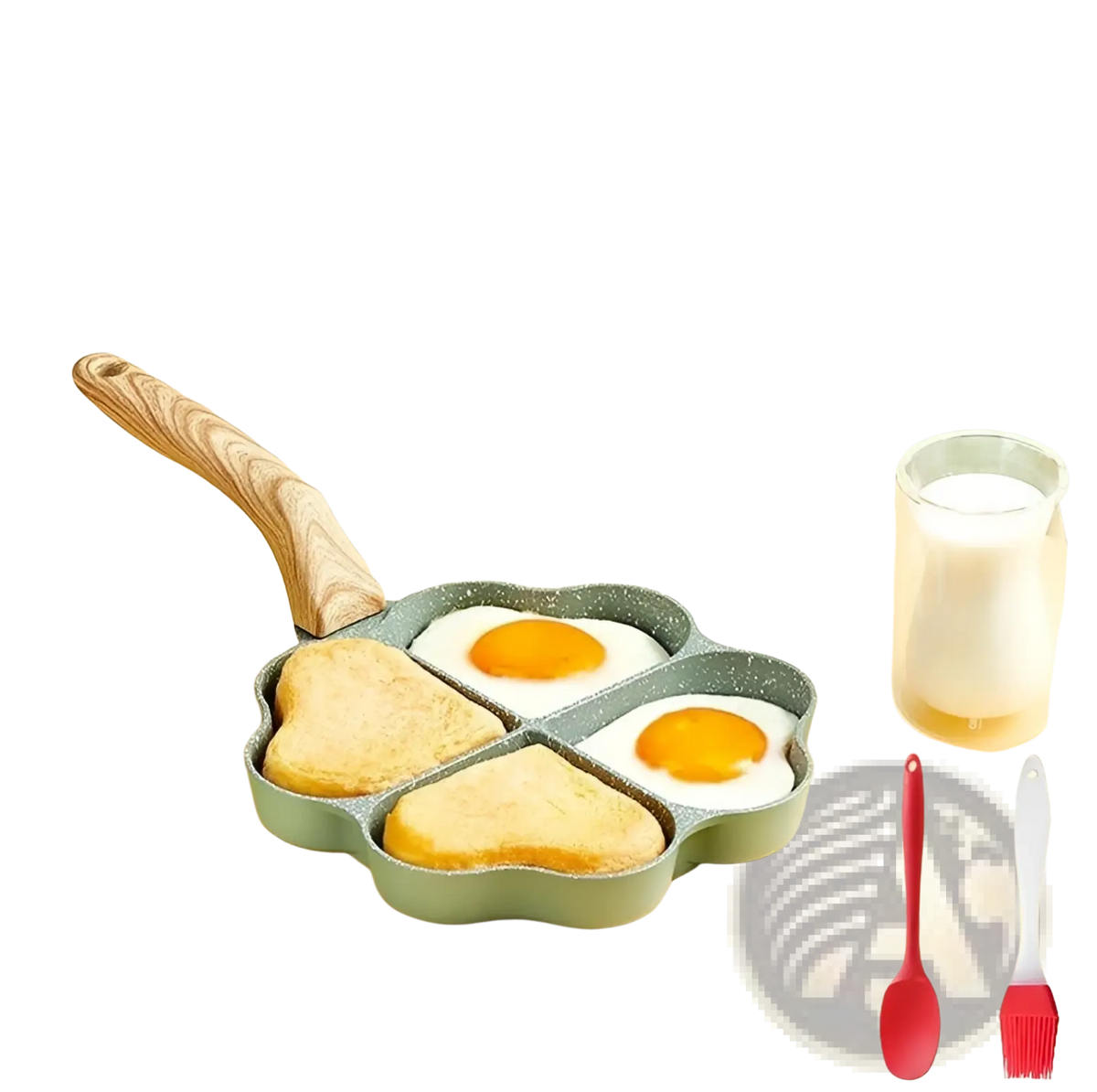 Nonstick Four Hole Egg Frying Pan with Wood Handle