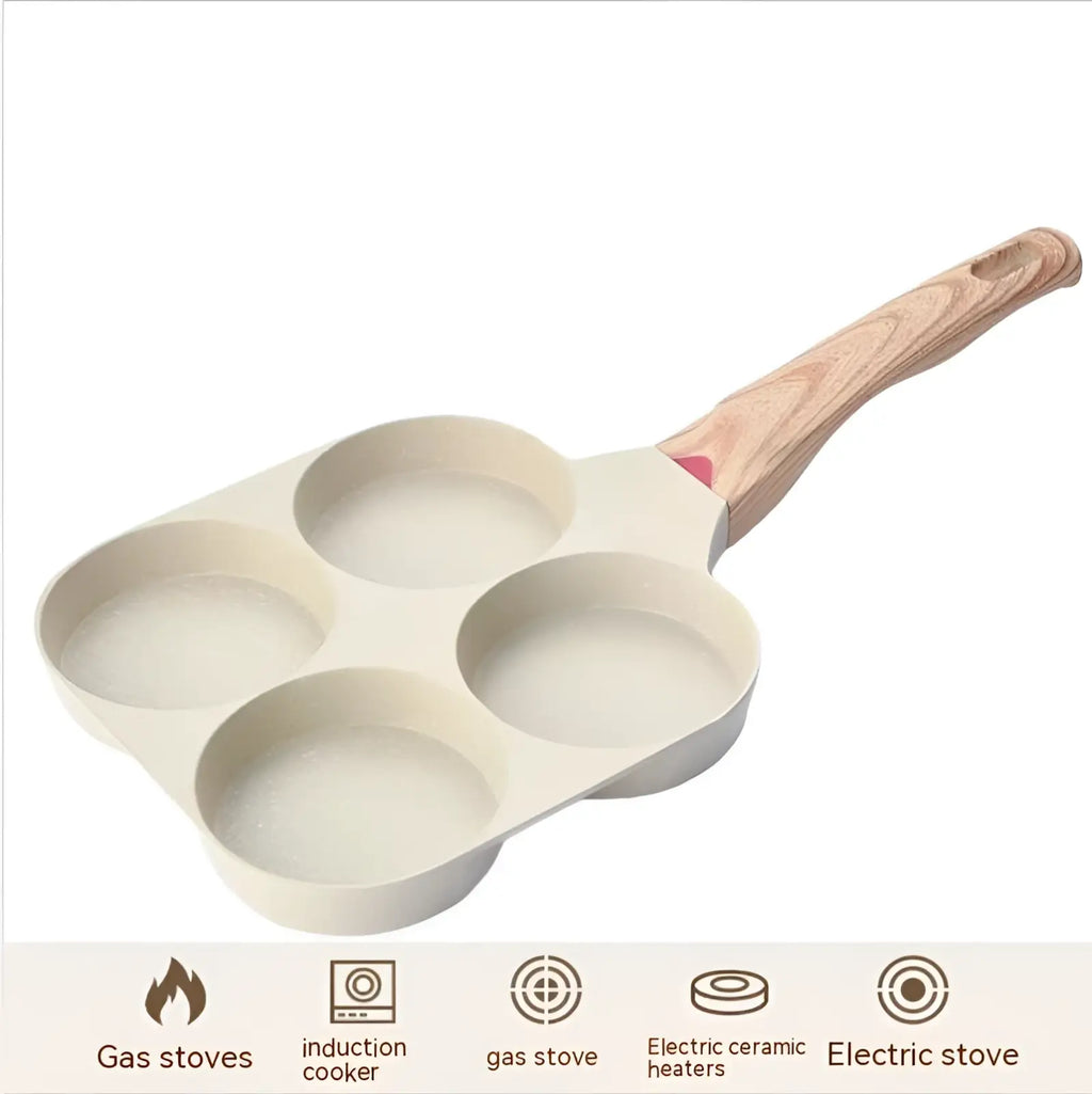 Nonstick Four Hole Egg Frying Pan with Wood Handle