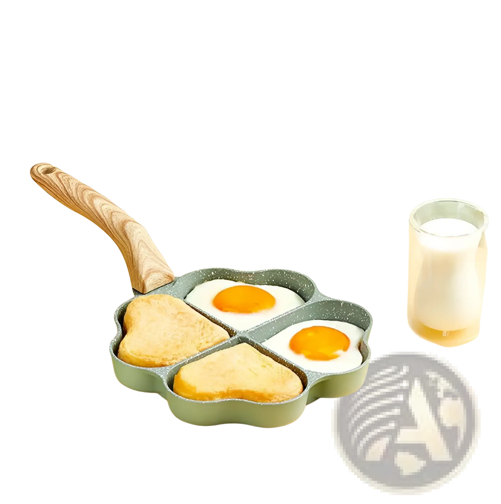 Nonstick Four Hole Egg Frying Pan with Wood Handle