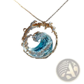 Ocean Wave Turquoise Glass Pendant Necklace with Gold Accents