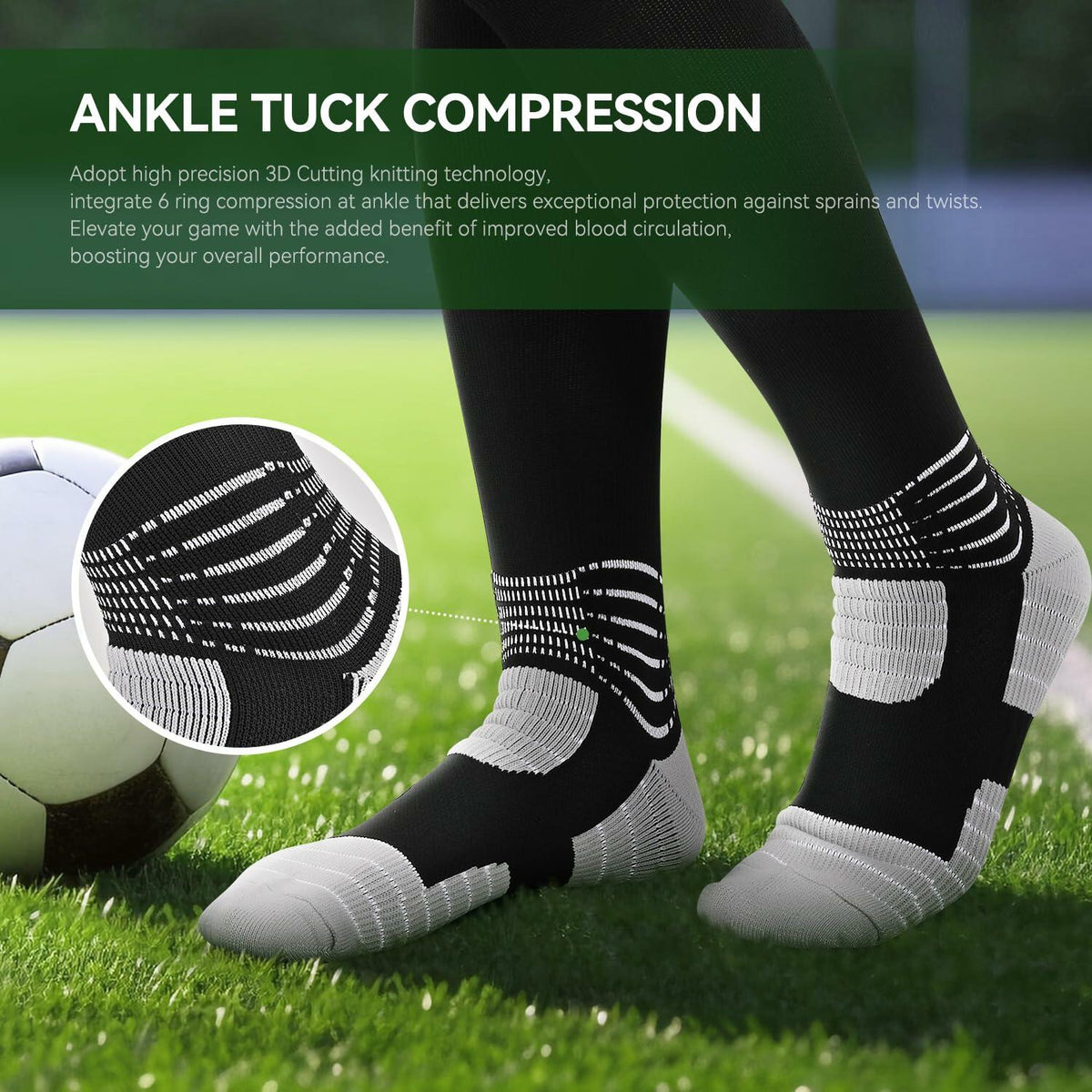 IRAMY Compressive Soccer Socks Youth Ankle Support Coolmax Wicking 2 Pack - M