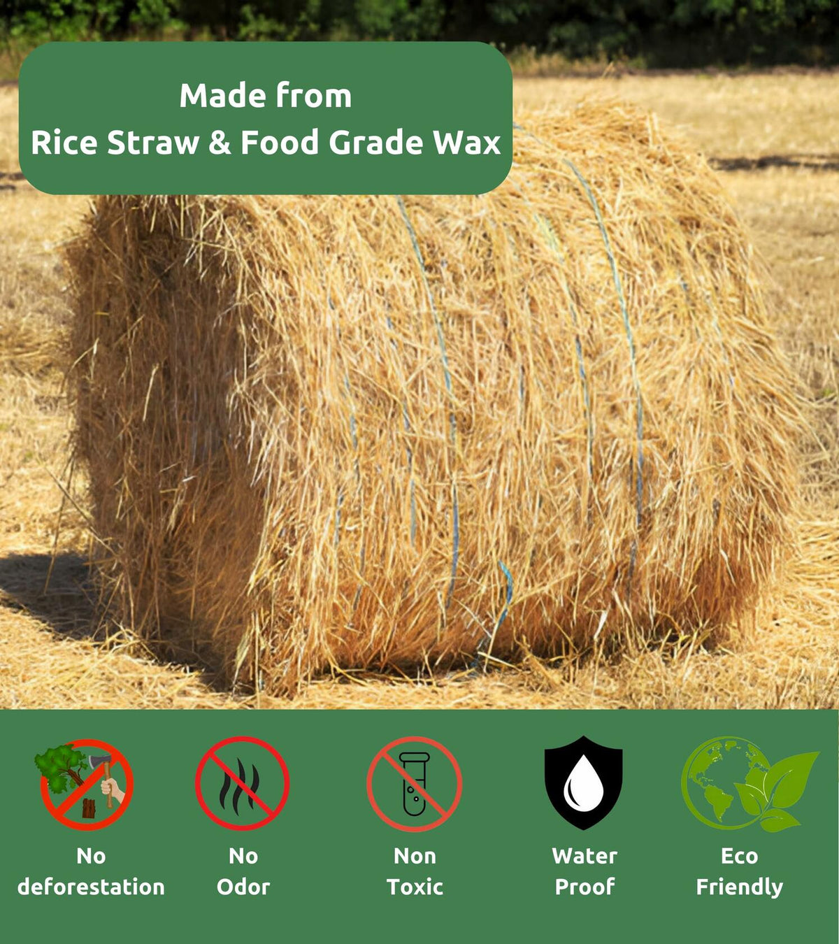 KAMVIVA Fire Starters Rice Straw Food Grade Wax 100 Squares Natural