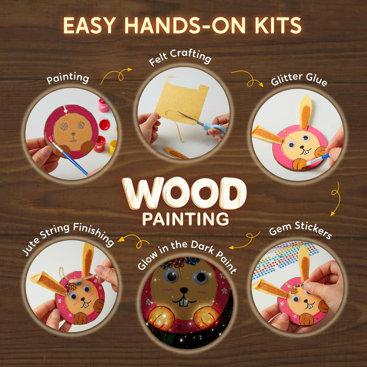 [Like New] Klever Kits Wooden Glow in The Dark Painting Craft Kit Wood Slices
