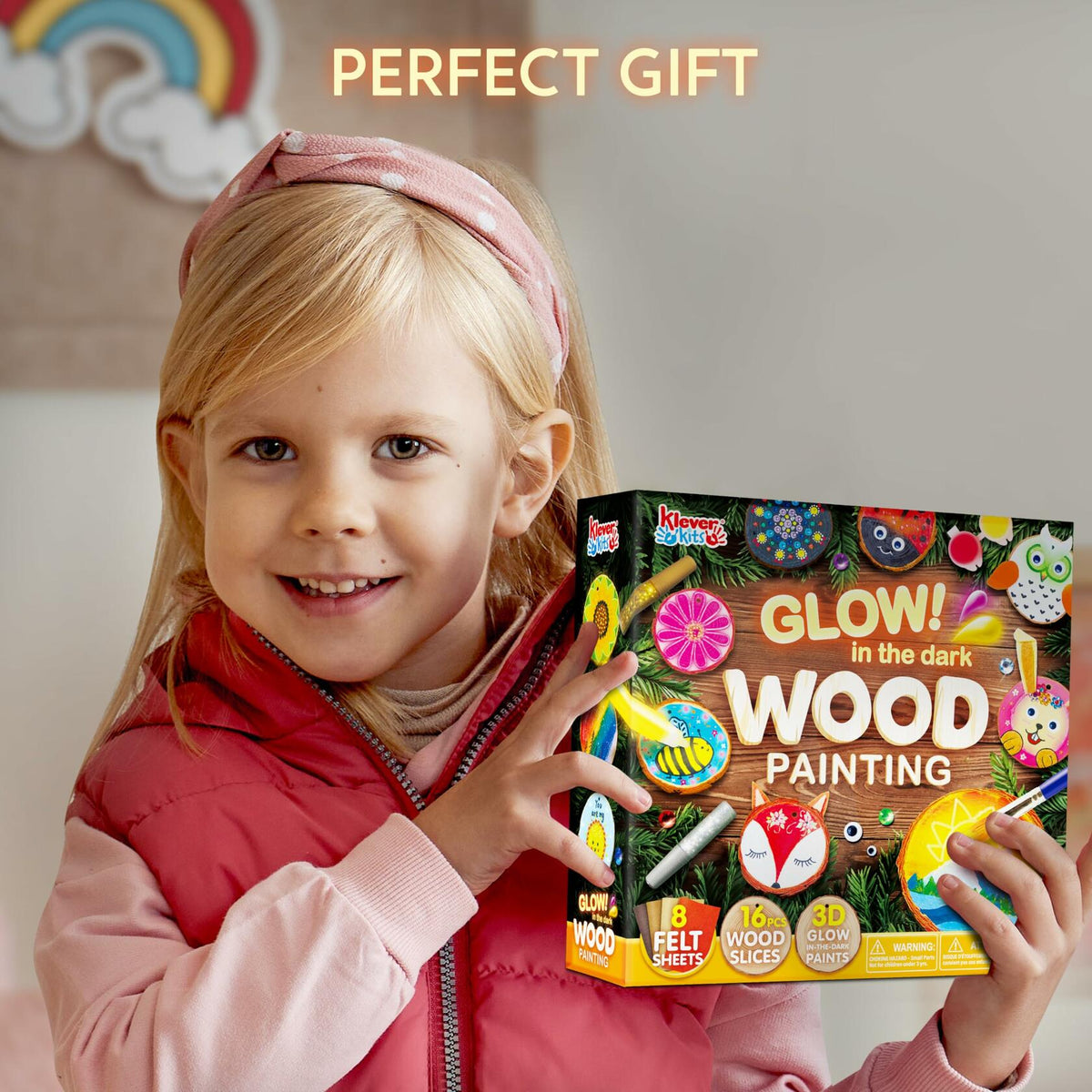 [Like New] Klever Kits Wooden Glow in The Dark Painting Craft Kit Wood Slices