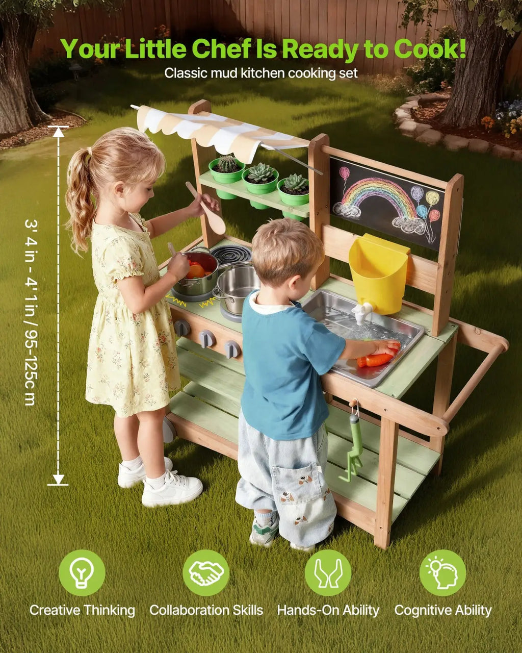 Outdoor Mud Kitchen for Kids with Canopy and Wheels