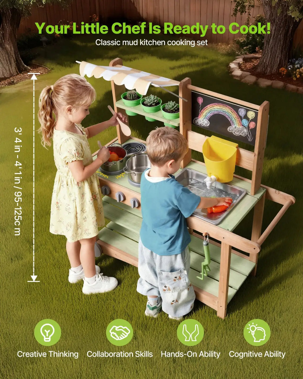 Outdoor Mud Kitchen for Kids with Canopy and Wheels