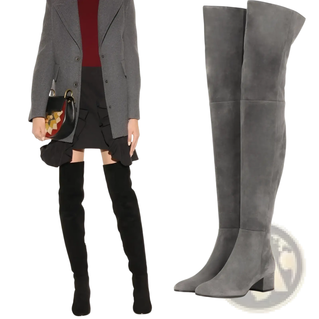 Over the Knee Suede Boots with Low Block Heel
