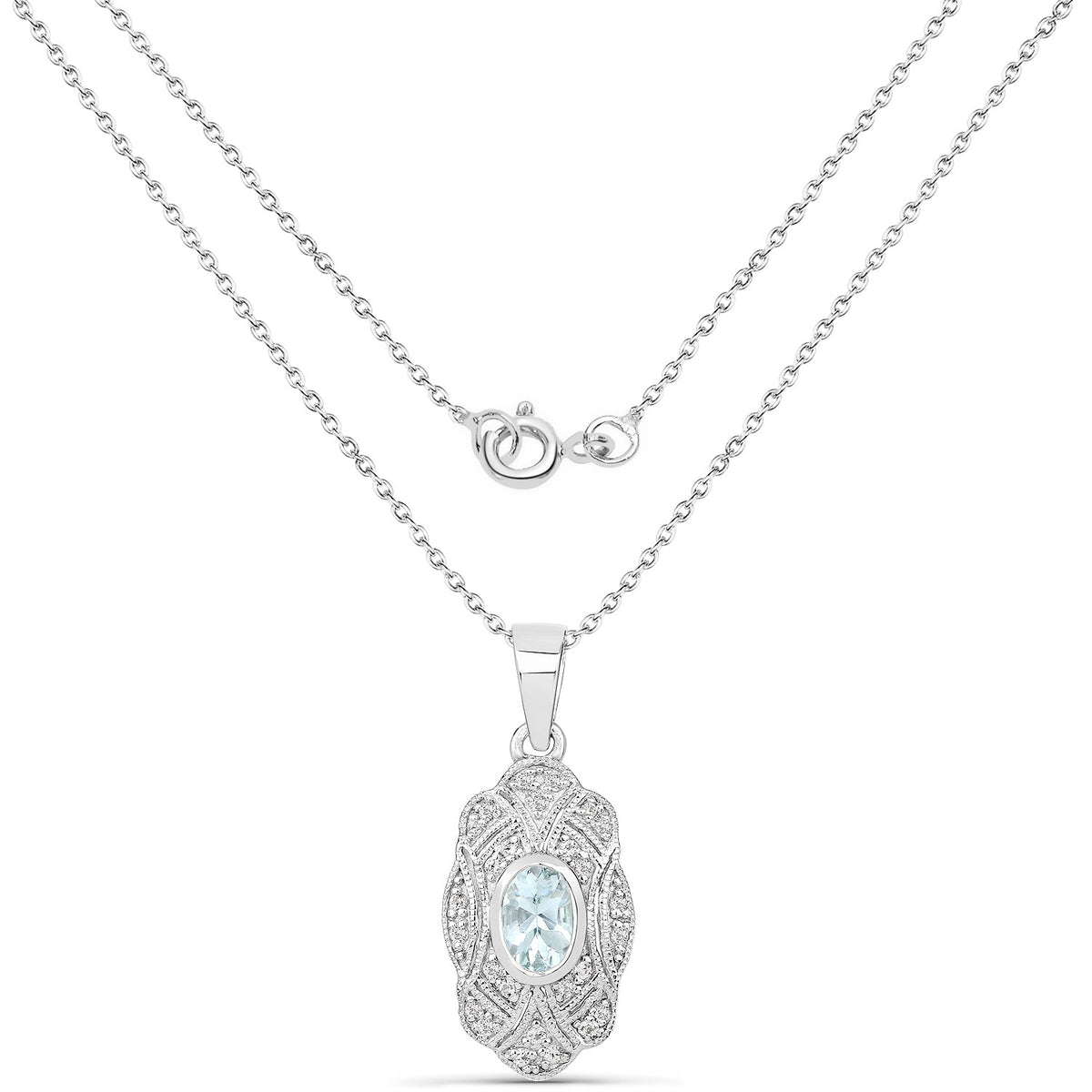 0.48 Carat Genuine Aquamarine and White Topaz .925 Sterling Silver Pendant