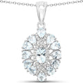 1.89 Carat Genuine Aquamarine and White Topaz .925 Sterling Silver Pendant