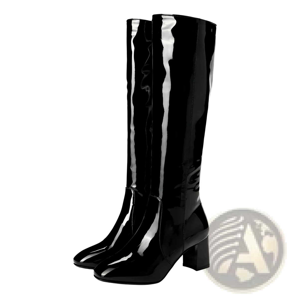 Patent Leather Knee High Block Heel Square Toe Boots