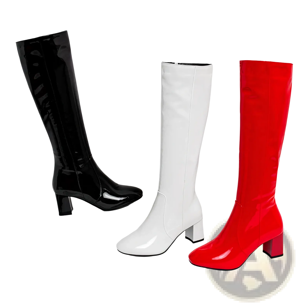 Patent Leather Knee High Block Heel Square Toe Boots