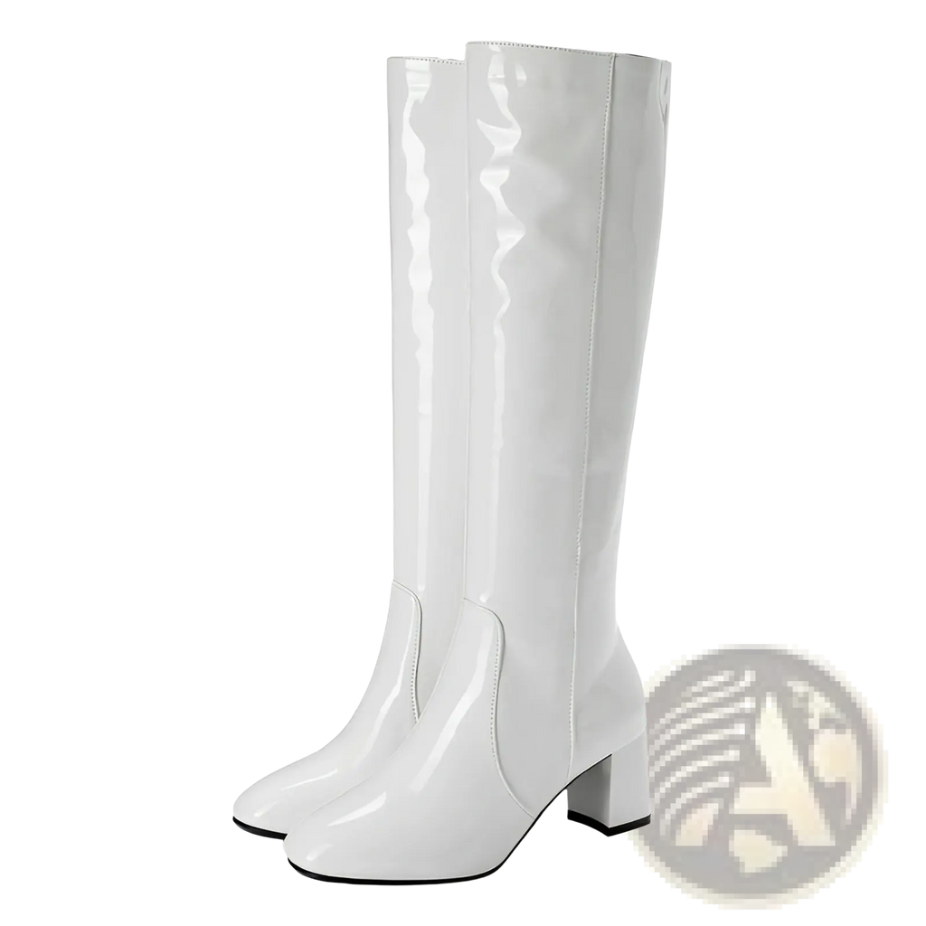Patent Leather Knee High Block Heel Square Toe Boots
