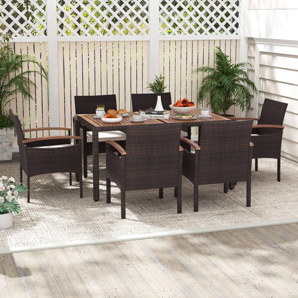 Patio Dining Chairs Set of 2/4 with Acacia Wood Armrest and Heavy Duty Metal Frame