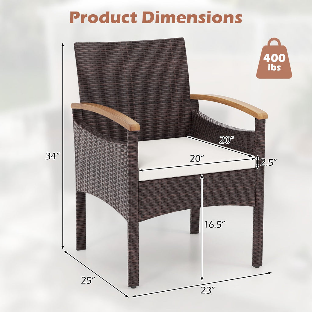 Patio Dining Chairs Set of 2/4 with Acacia Wood Armrest and Heavy Duty Metal Frame