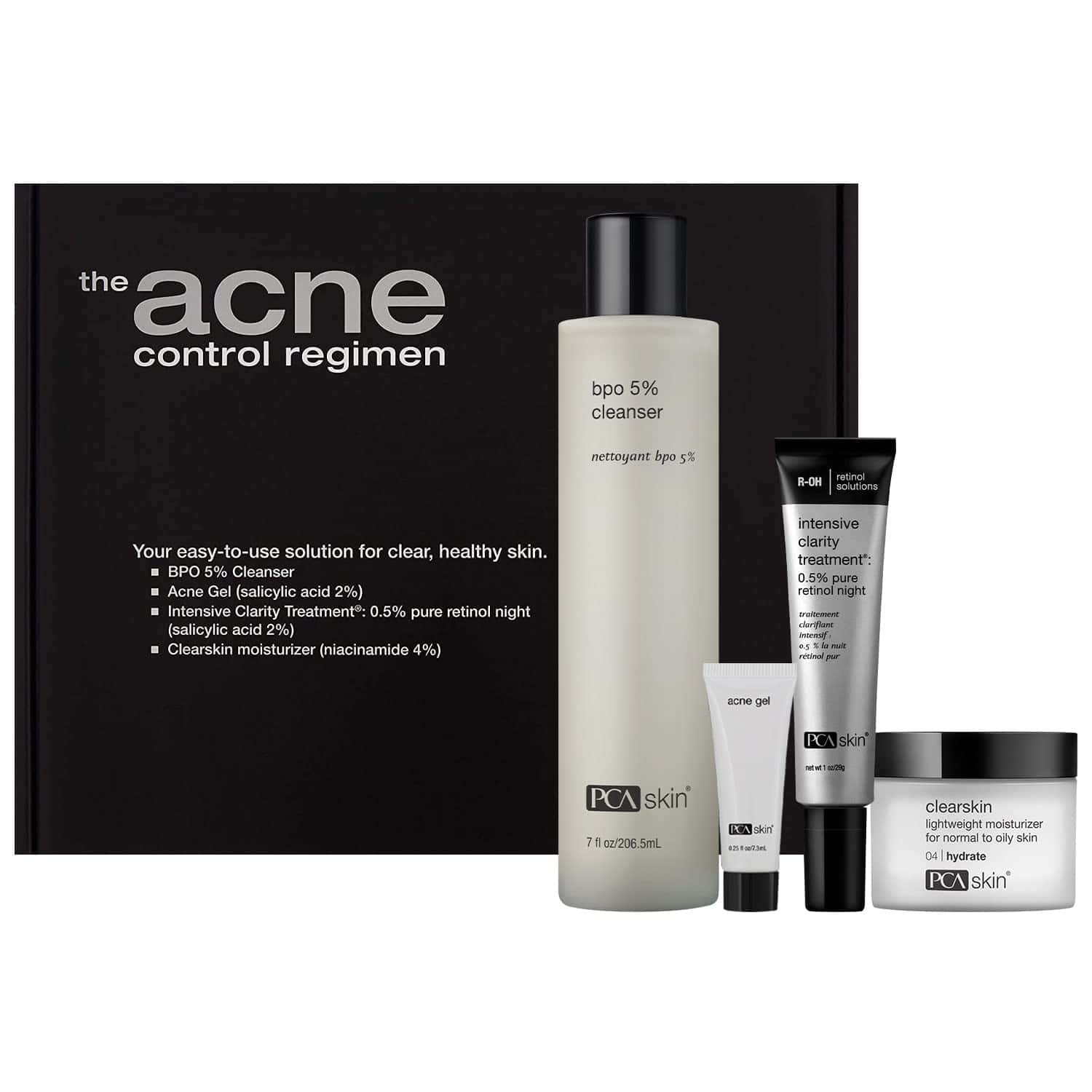 PCA Skin The Acne Control Regimen: Acne Gel Trial, BPO 5% Cleanser, Intensive Clarity Treatment, Clearskin