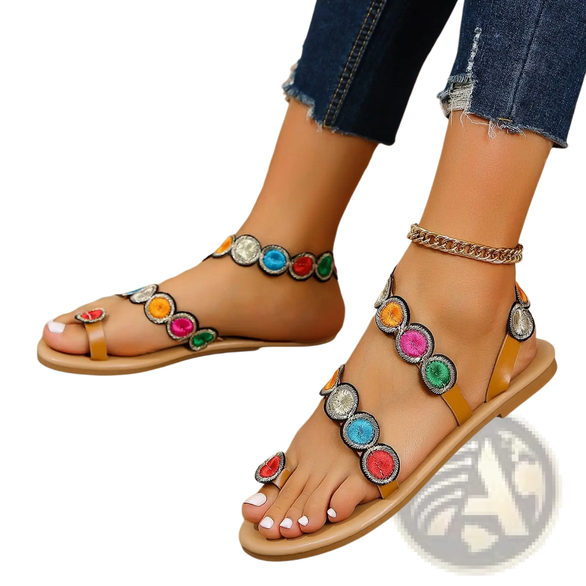 Peacock Embroidery Flat Sandals for Women