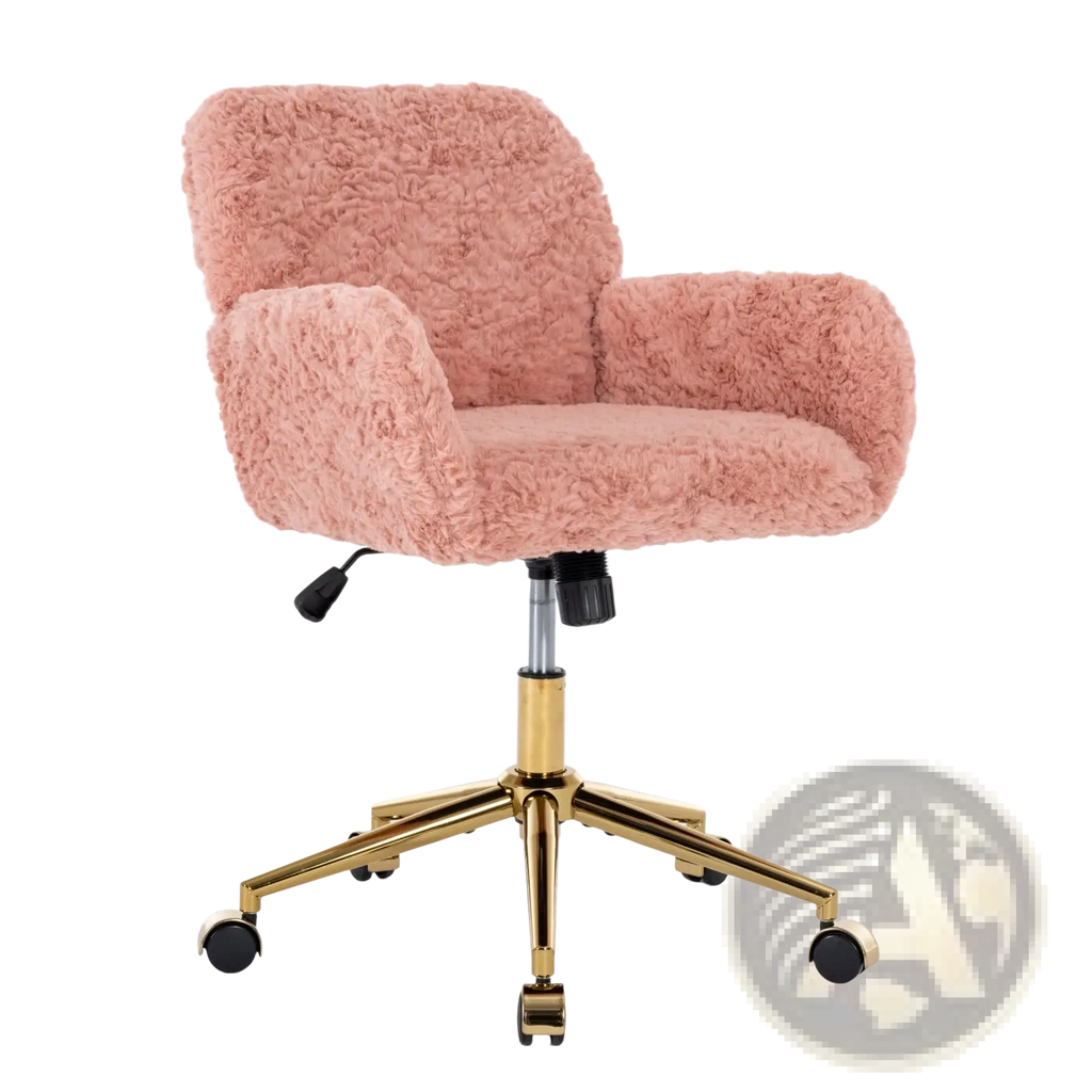 Pink Faux Fur Office Chair with Gold Metal Base