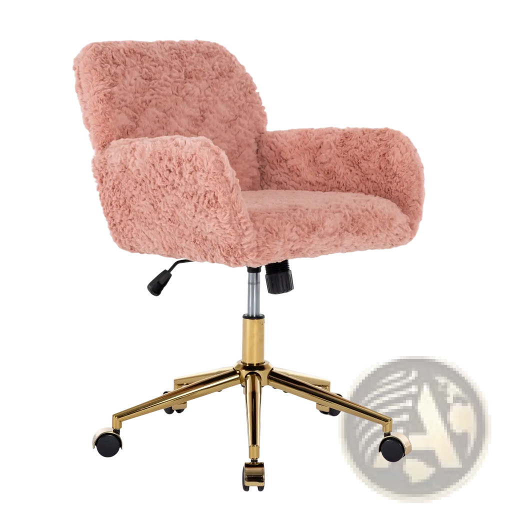 Pink Faux Fur Office Chair with Gold Metal Base