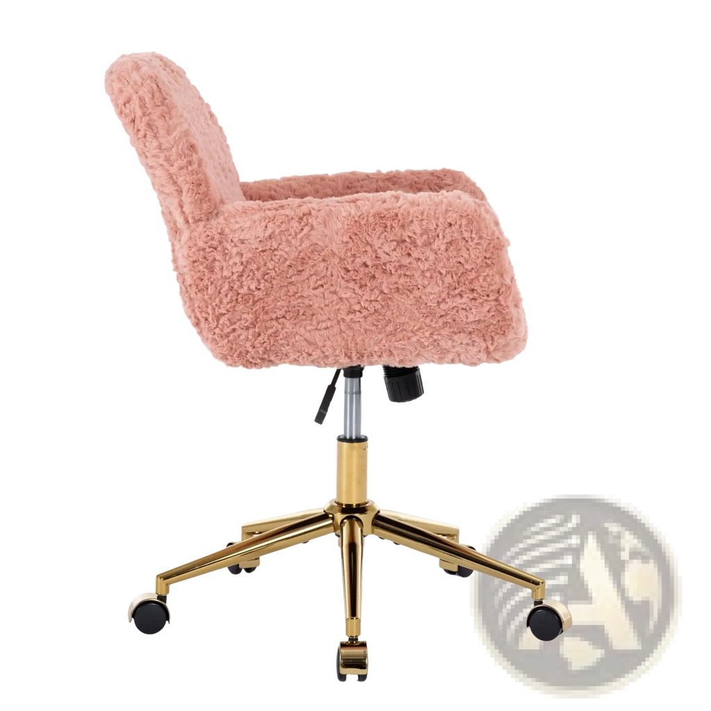 Pink Faux Fur Office Chair with Gold Metal Base