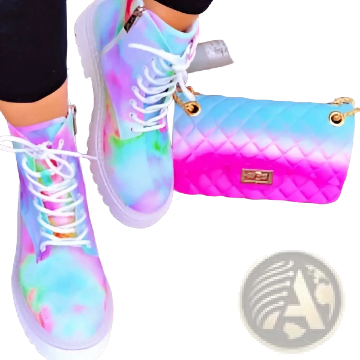 Pink Tie Dye Combat Boots with Chunky White Sole