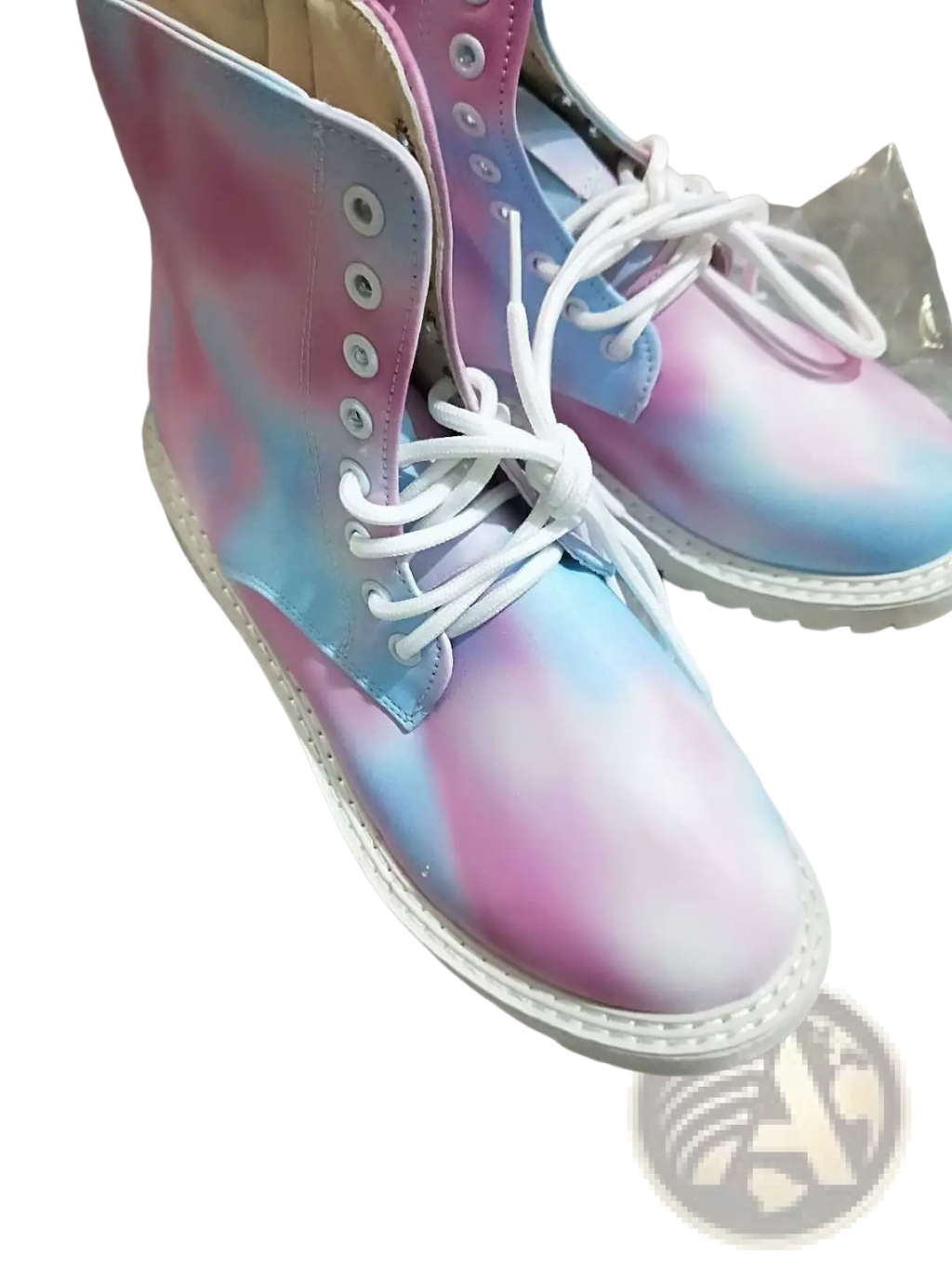 Pink Tie Dye Combat Boots with Chunky White Sole