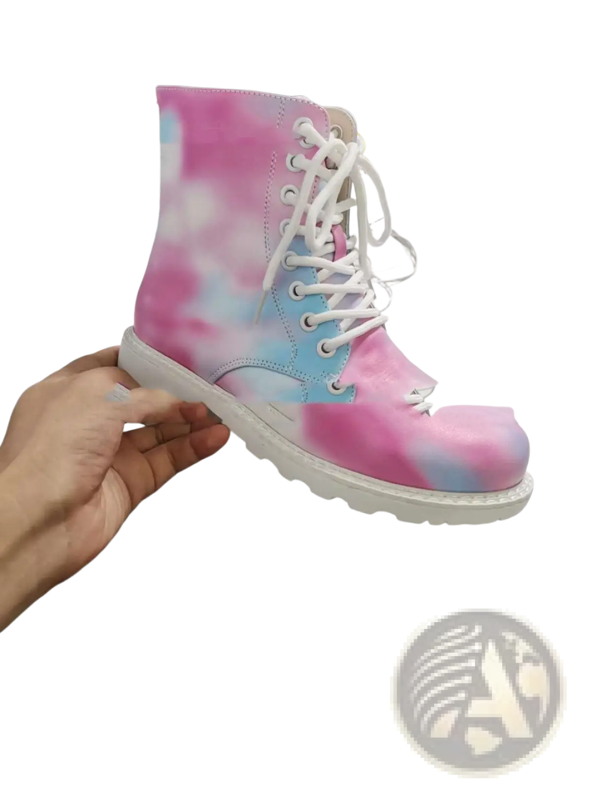 Pink Tie Dye Combat Boots with Chunky White Sole