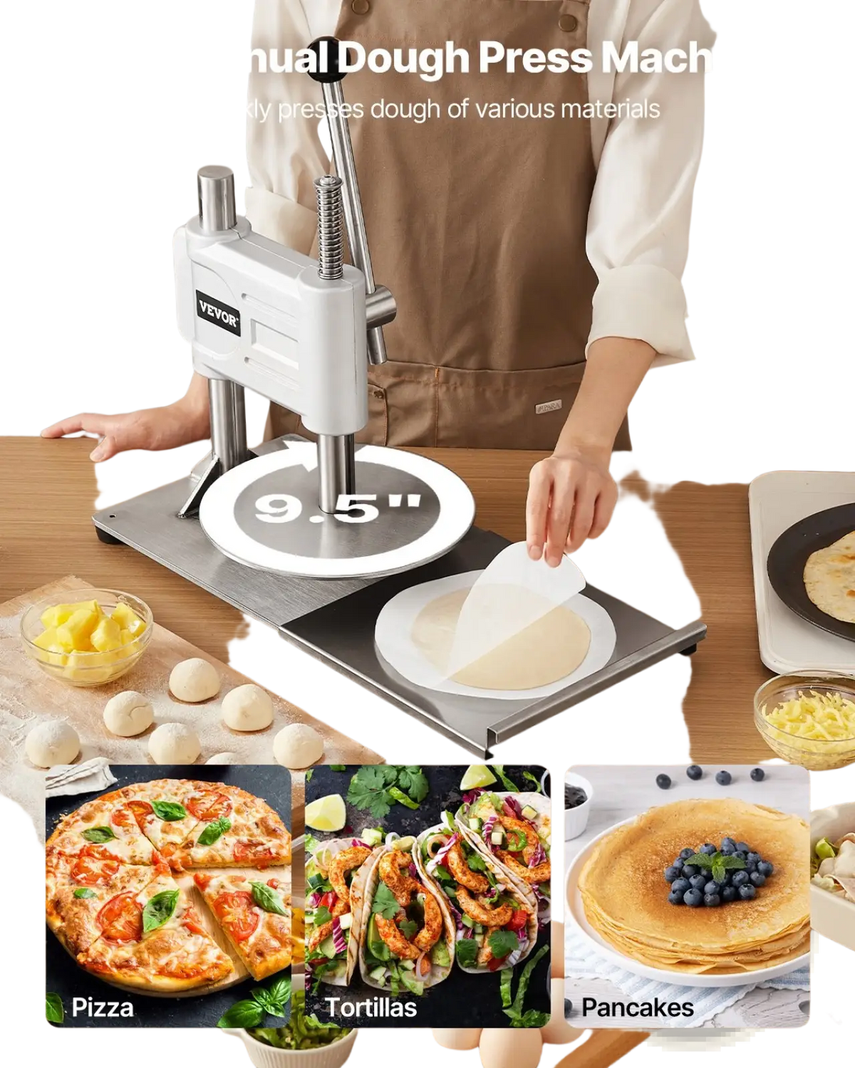 Pizza Dough Press Machine 9.5 Inch Manual Sheeter