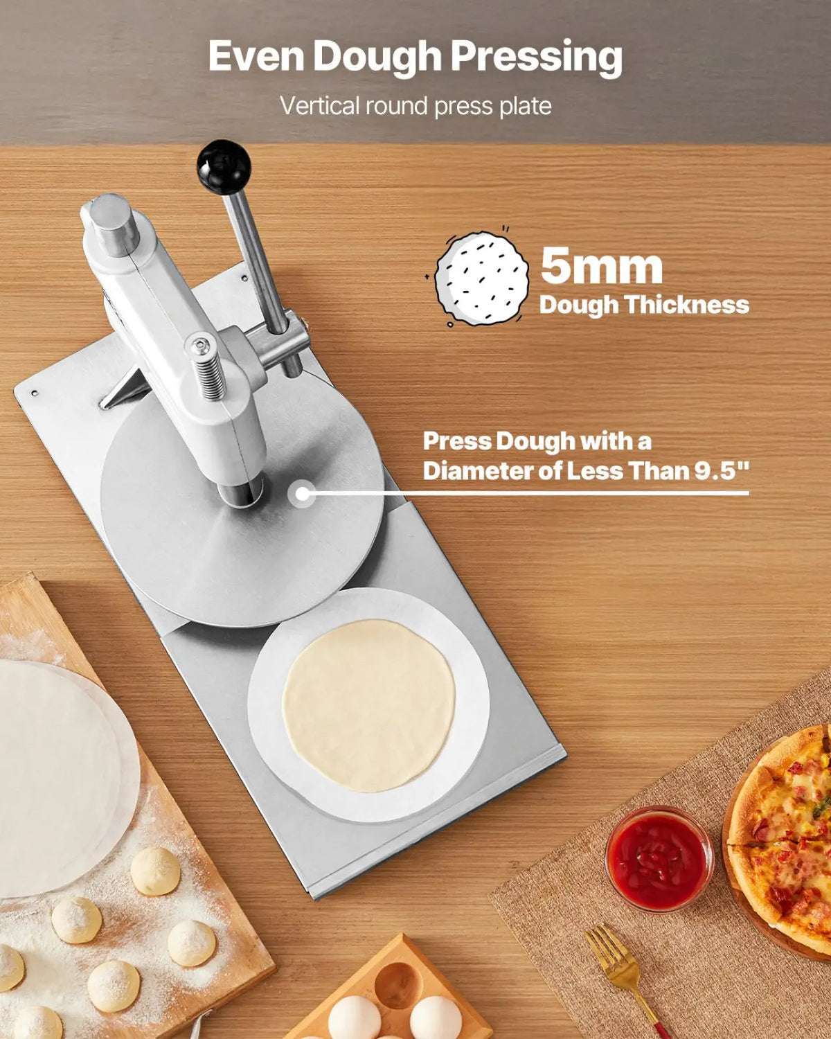 Pizza Dough Press Machine 9.5 Inch Manual Sheeter
