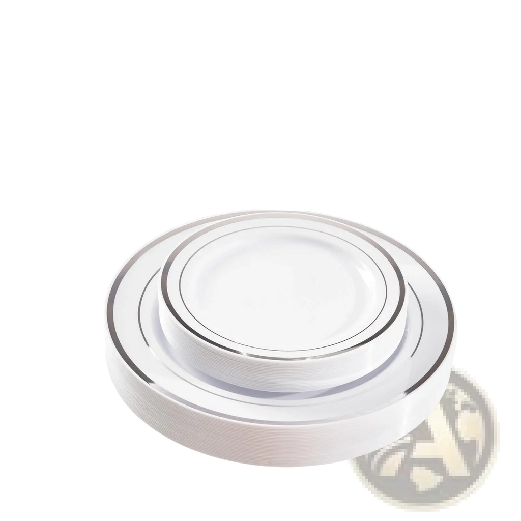 Plastic Tableware Set with Gold Rim Plates for 50 Guests