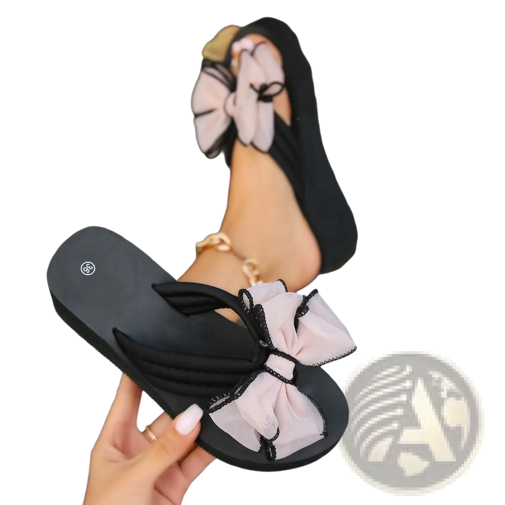 Platform Flip Flops with Large Sheer Bow Accent