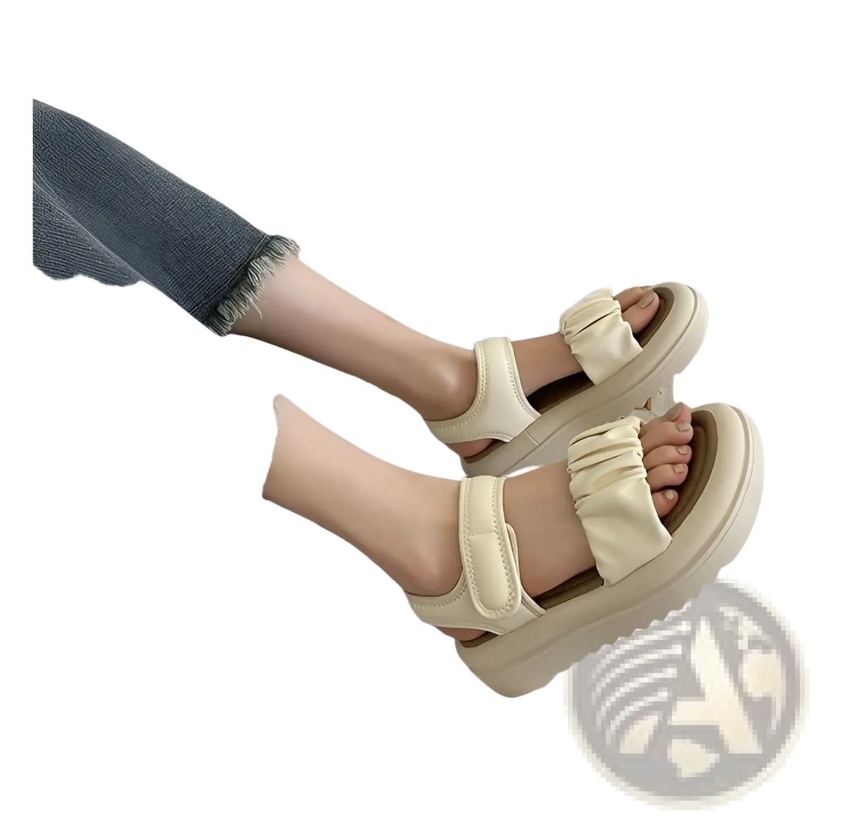 Platform Sandals for Women with Ruched Straps and Thick Soles