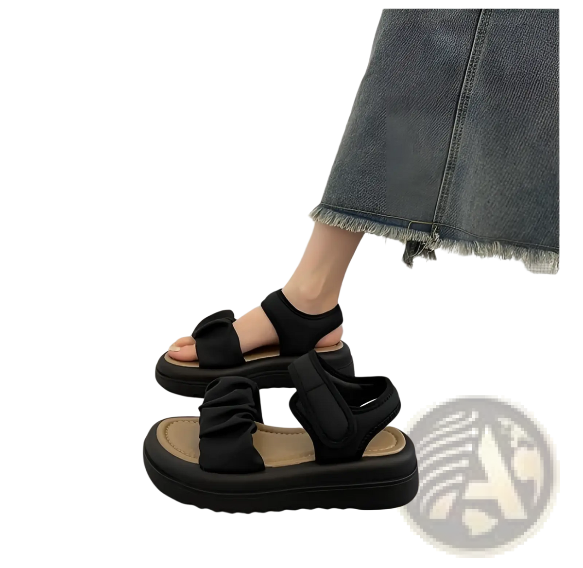 Platform Sandals for Women with Ruched Straps and Thick Soles