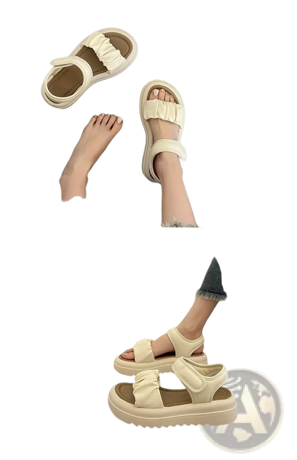 Platform Sandals for Women with Ruched Straps and Thick Soles