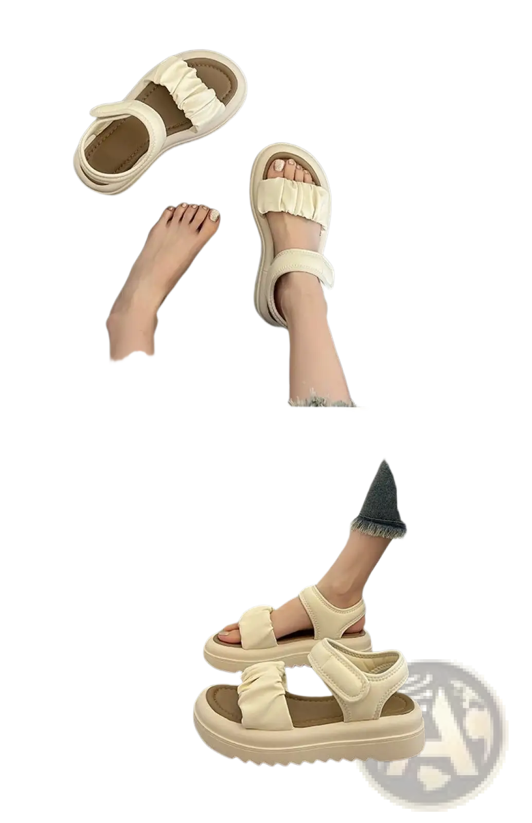 Platform Sandals for Women with Ruched Straps and Thick Soles