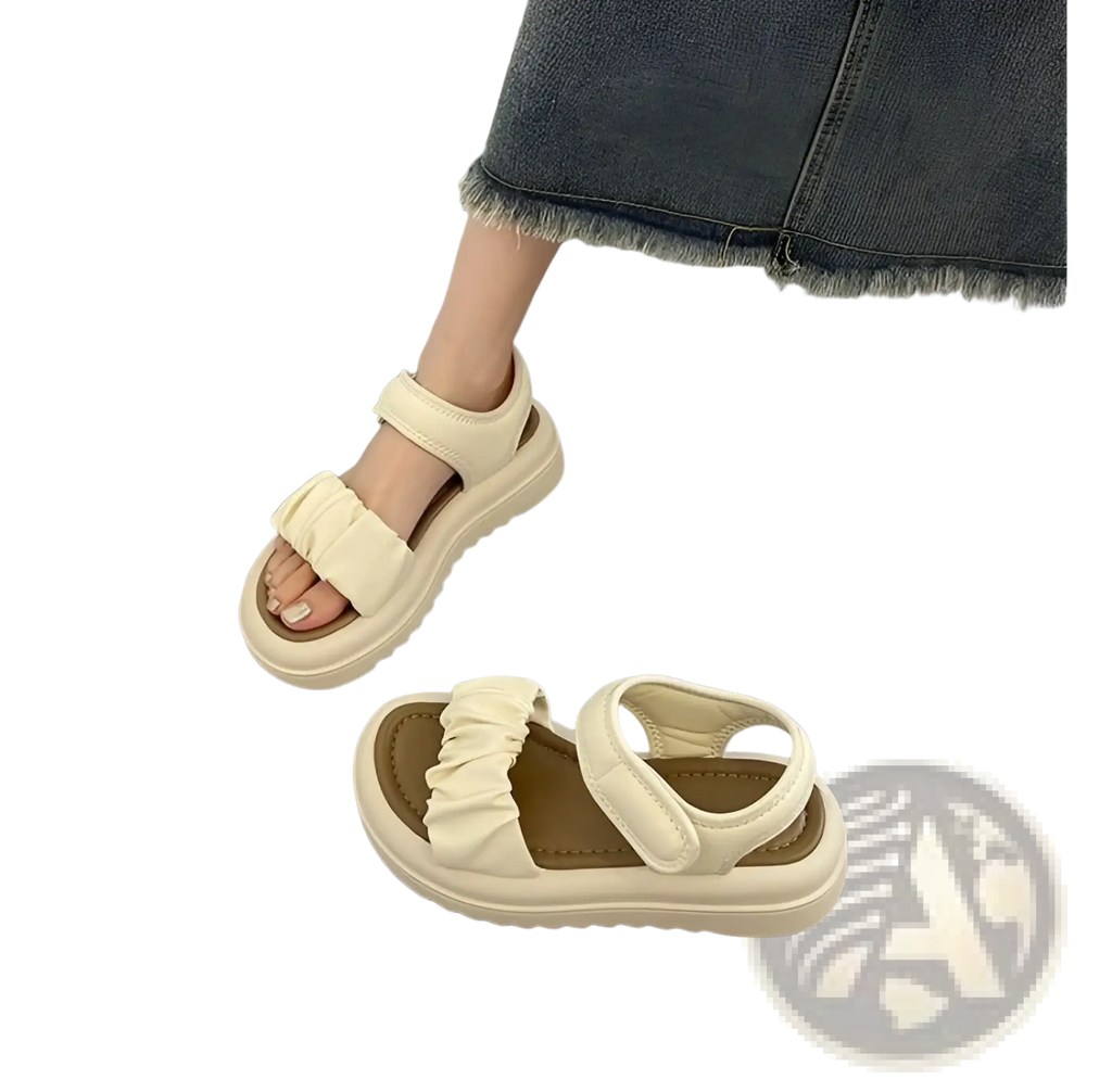 Platform Sandals for Women with Ruched Straps and Thick Soles