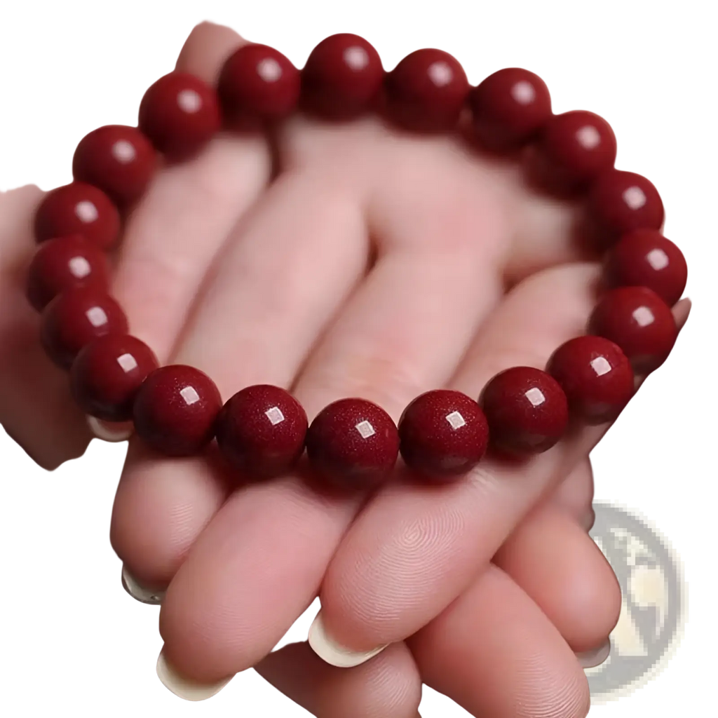 Polished Red Cinnabar Spherical Bead Bracelet