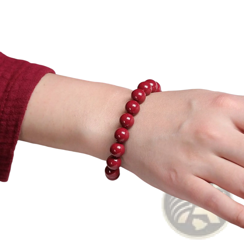 Polished Red Cinnabar Spherical Bead Bracelet