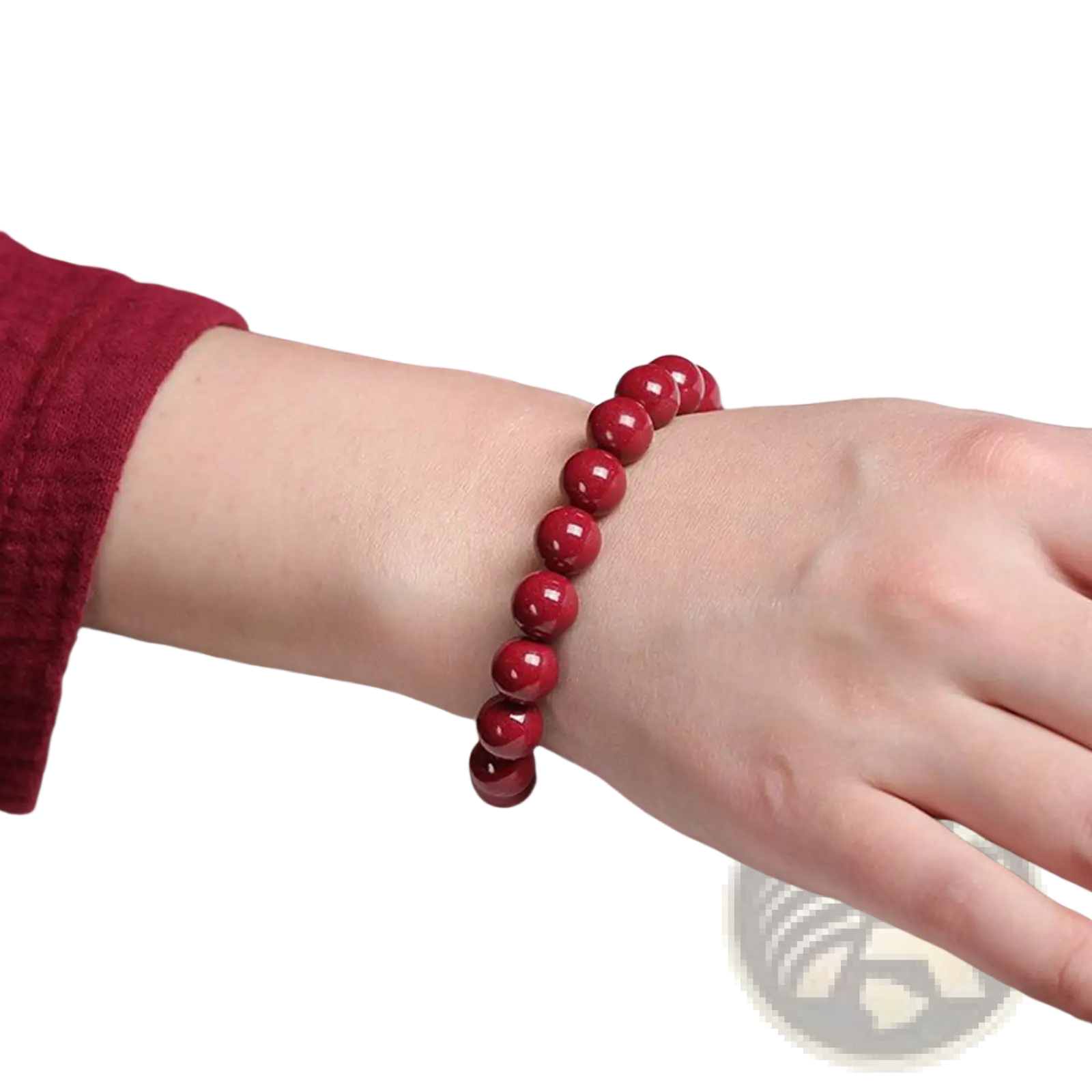 Polished Red Cinnabar Spherical Bead Bracelet