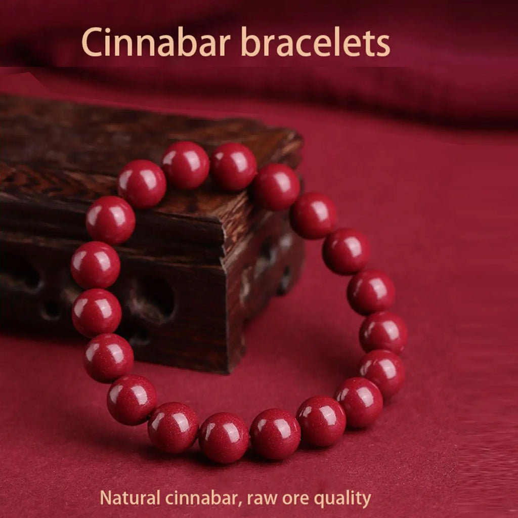 Polished Red Cinnabar Spherical Bead Bracelet