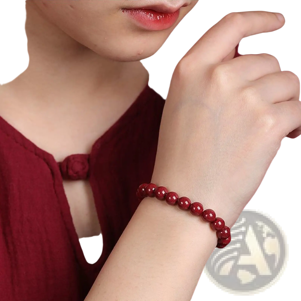Polished Red Cinnabar Spherical Bead Bracelet