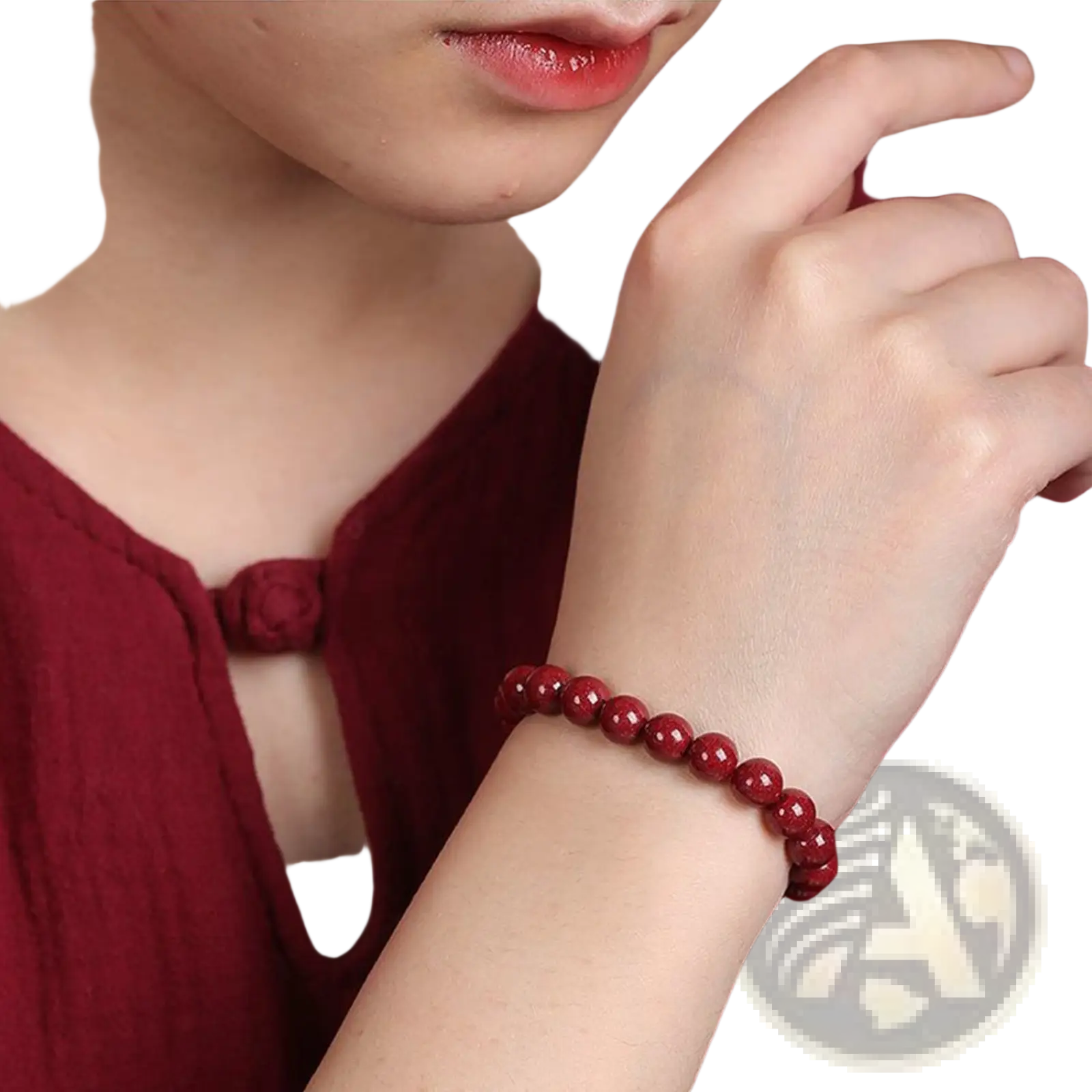 Polished Red Cinnabar Spherical Bead Bracelet