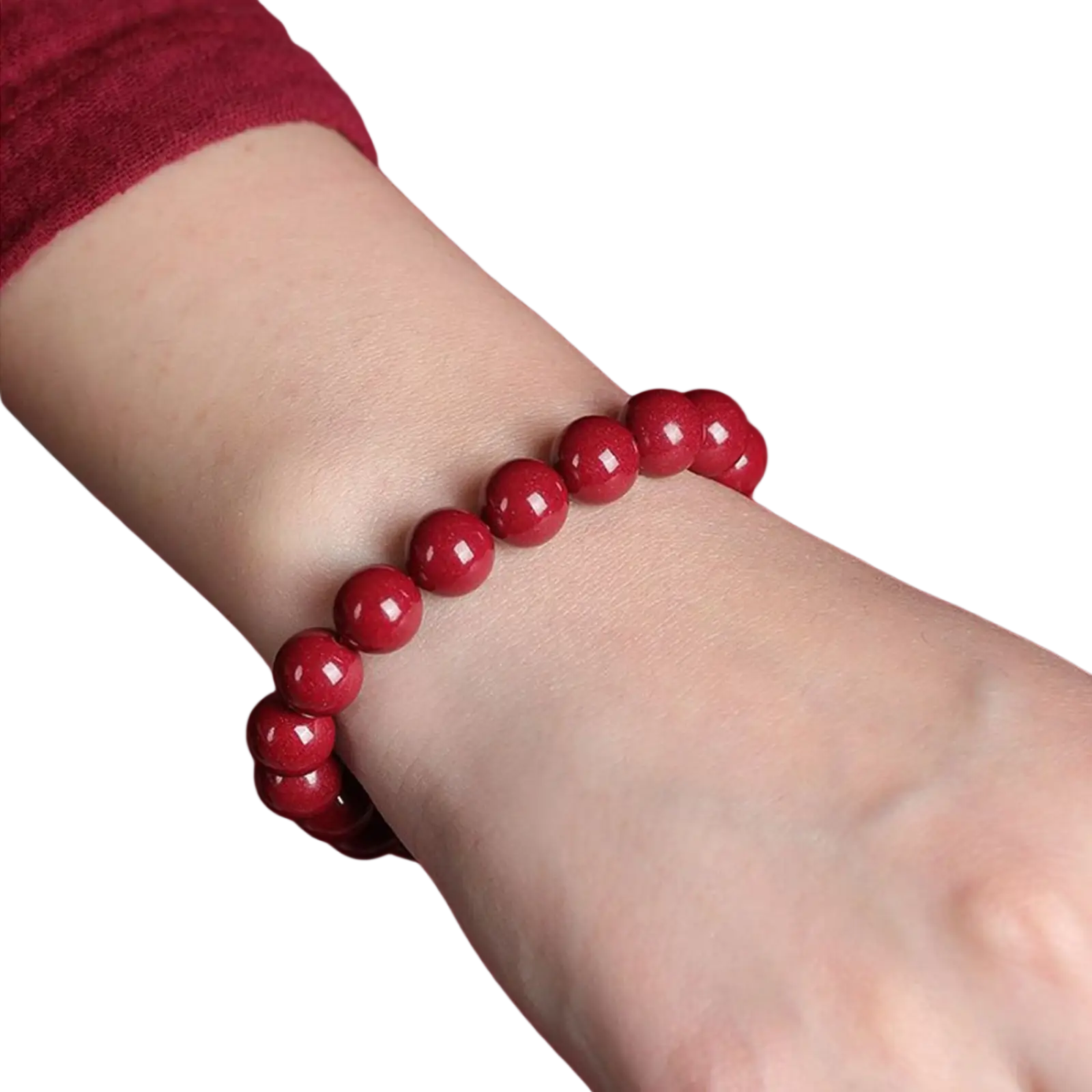 Polished Red Cinnabar Spherical Bead Bracelet