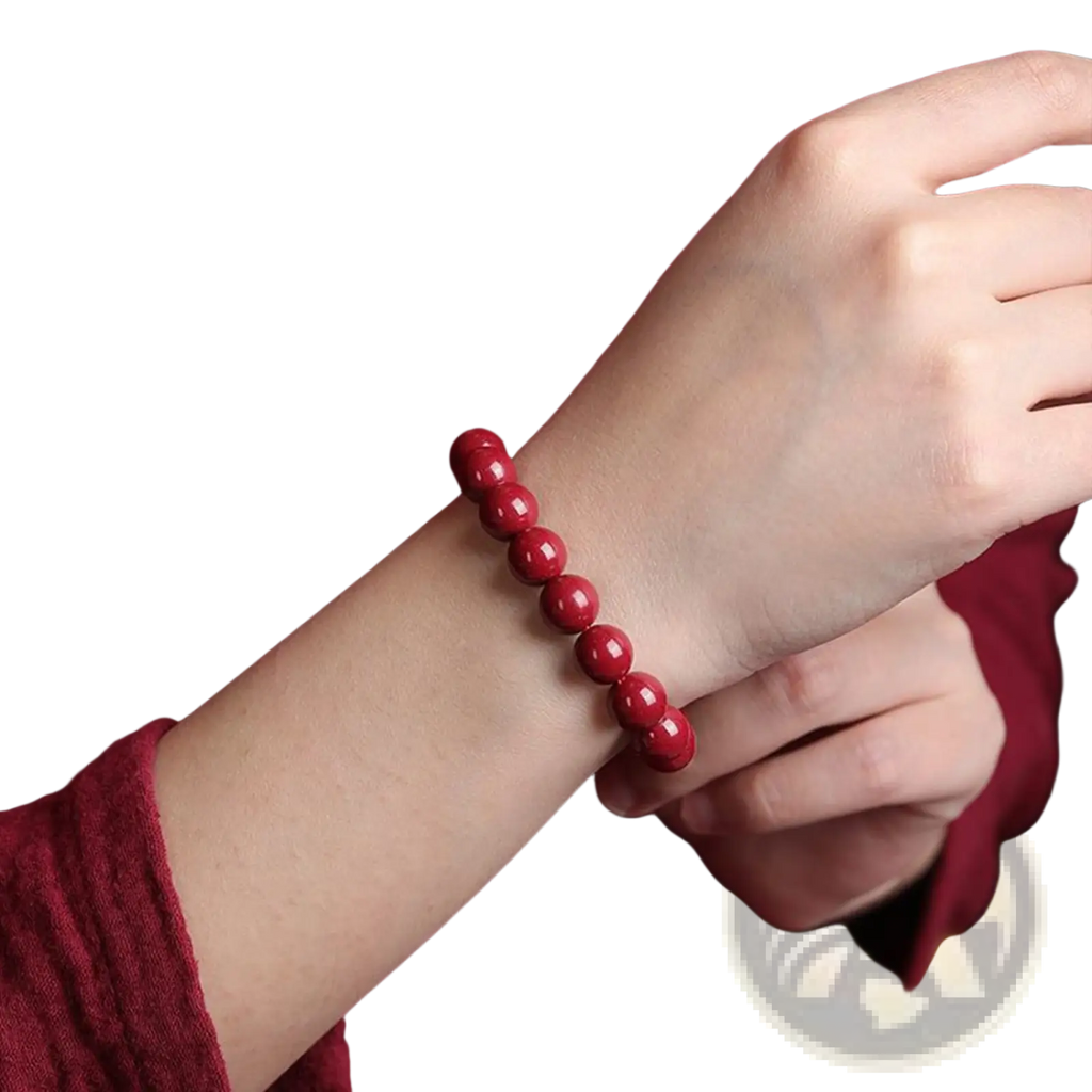 Polished Red Cinnabar Spherical Bead Bracelet