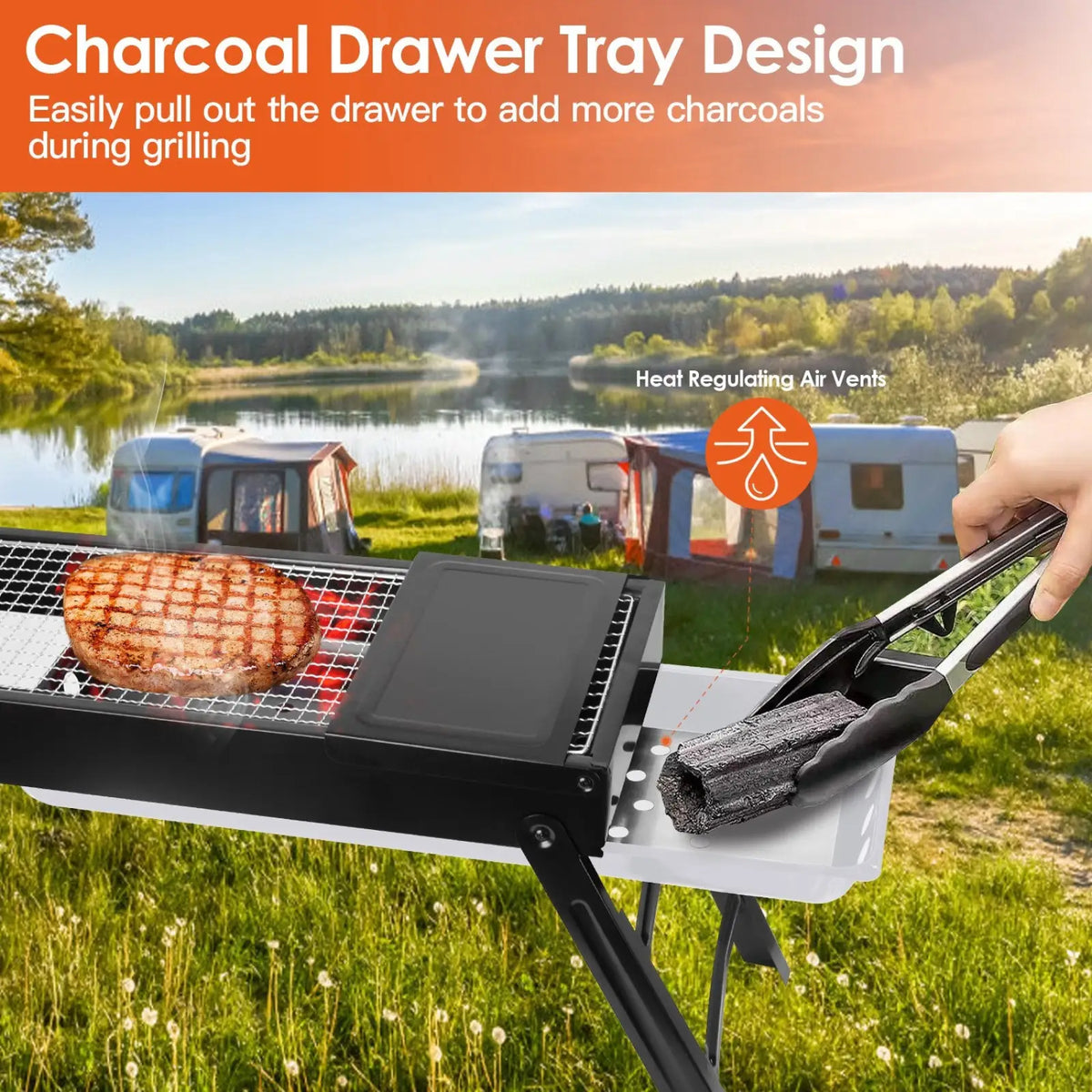 Portable Charcoal Bbq Grill Foldable Stainless Steel Net
