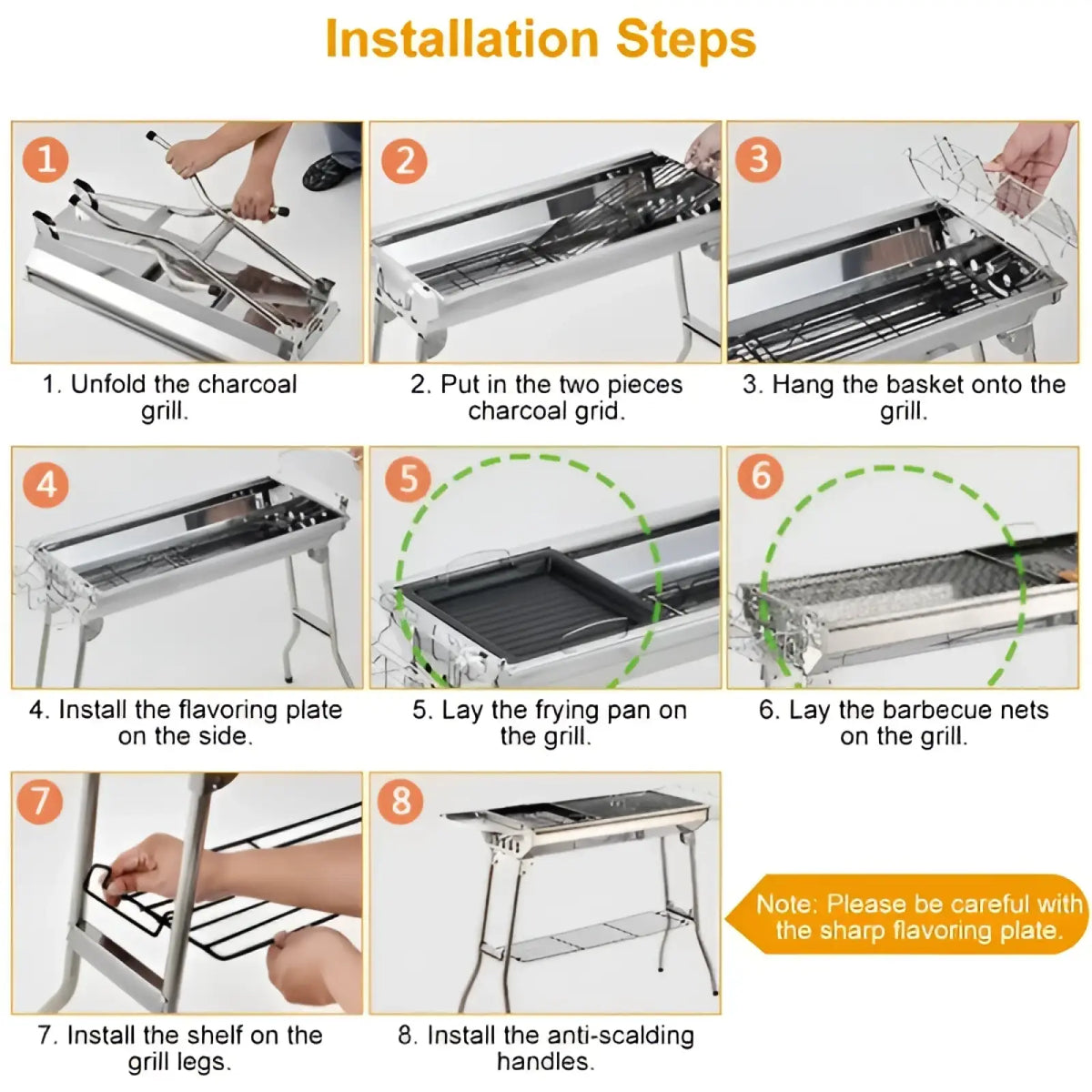Portable Charcoal Bbq Grill Stainless Steel Foldable 8 People